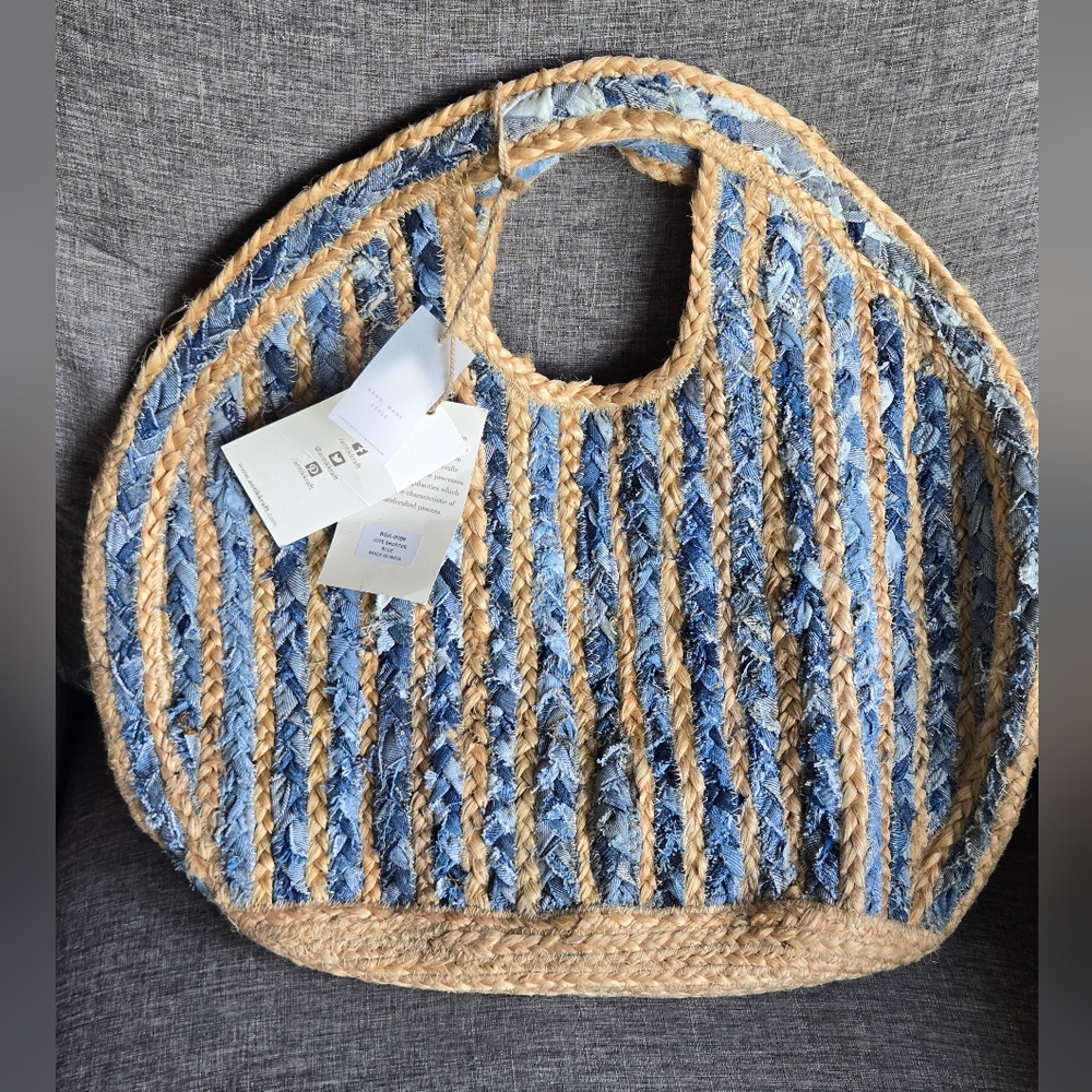Anthropologie Antik Kraft Ruhi Jute Shopper in Blue (Denim) - Picture 8 of 9